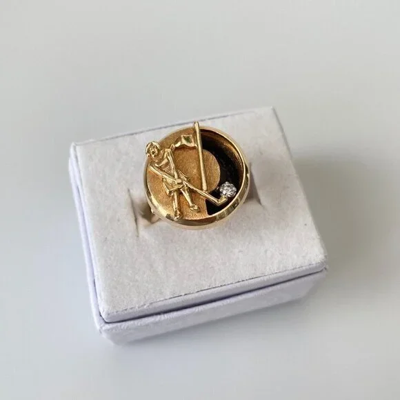 Vintage 14k Solid Yellow Gold Diamond Golfer Band Ring Size 6 - Picture 9 of 10